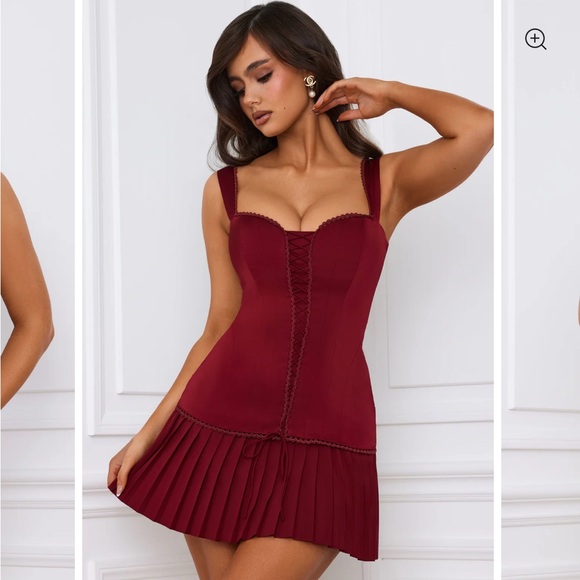 Oh Polly Dresses & Skirts - New Oh Polly Evangeline Bow Detail Lace Up Corset Mini Dress in Berry Red